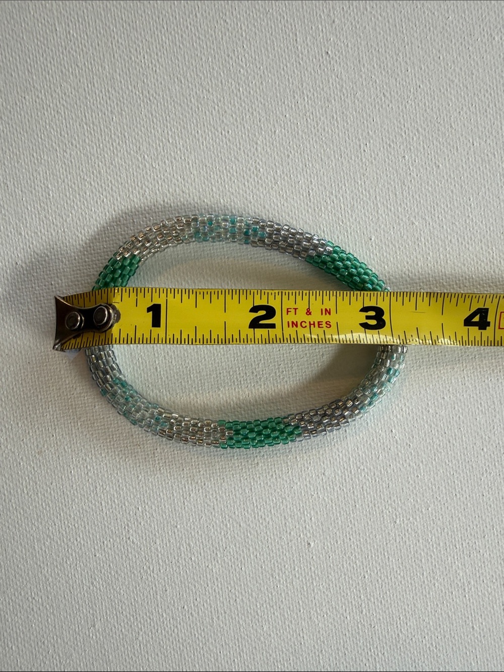 Beaded Tube Bracelet - Green & Silver